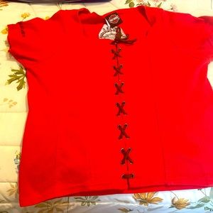 Adorable used Official Red Harley Davidson Corset style shirt. Size large
